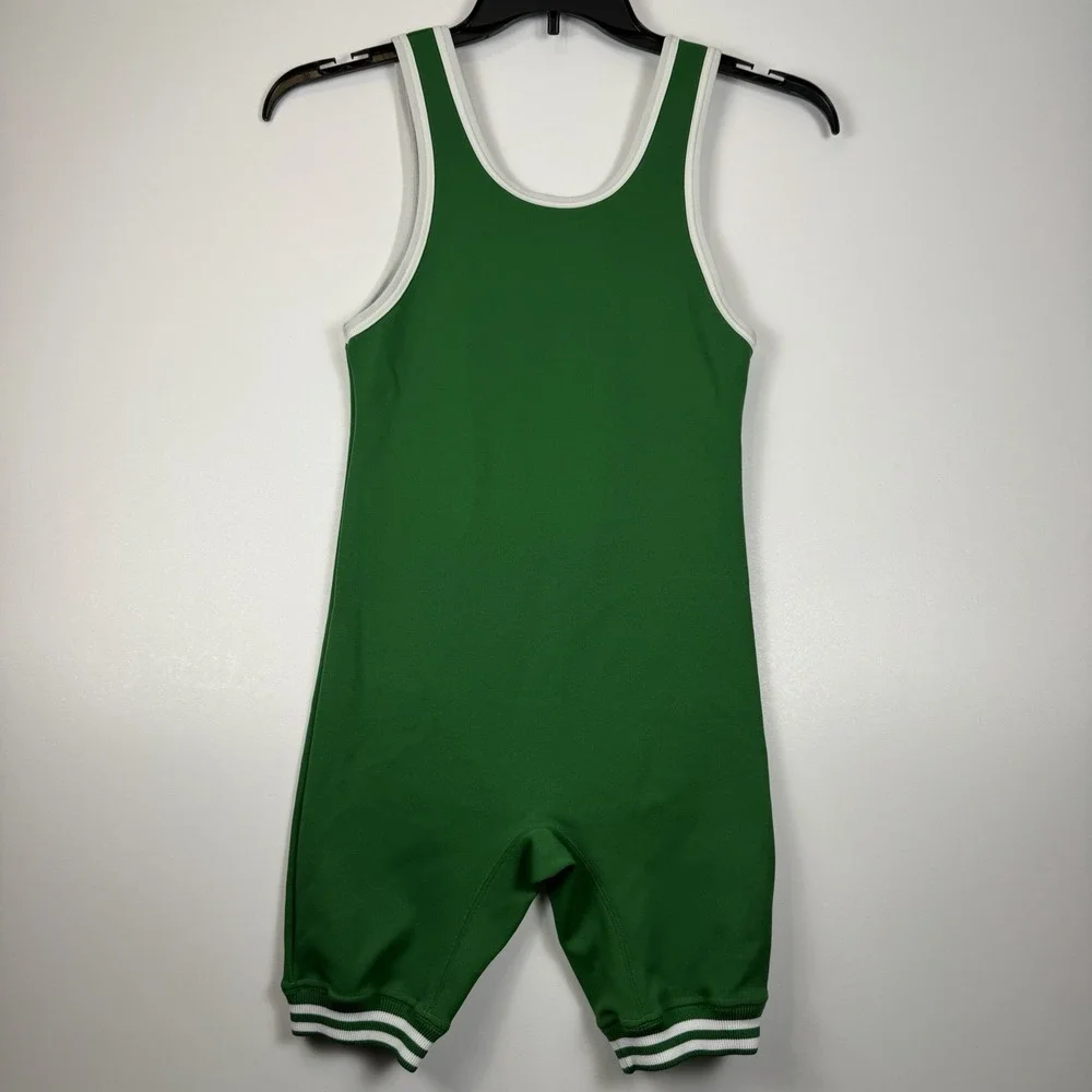 Matman Wrestling Singlet Green White Trim Athletic One Piece Adult‎ XS